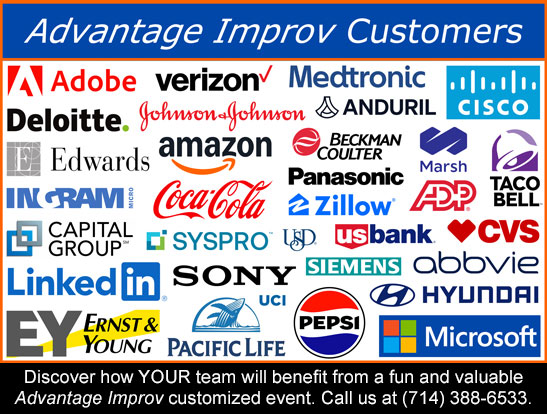 Call us at 714-388-6533 to discover more about a fun improv team building event at your location or ours