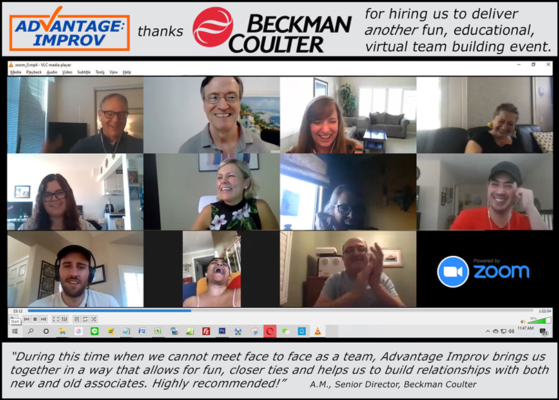 Advantage Improv thanks Beckman Coulter Marketing for hiring us to deliver several virtual team building events